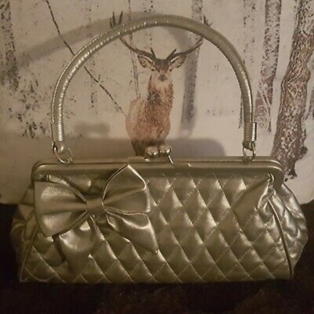 Bronze Metallic Granny Frame Bag Purse Clutch